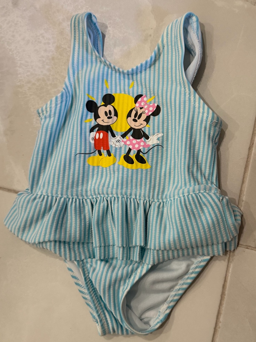 Disney Blue & White Striped Mickey & Minnie One-Piece Swimsuit